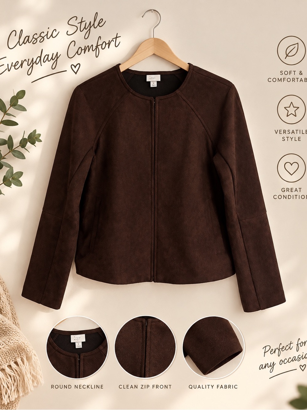 Target Women's Dark Chocolate Brown Faux Suede Zip Jacket